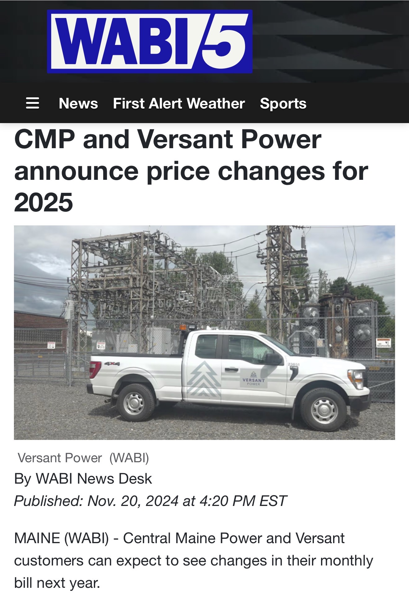 Portland Press Herald article saying Maine electricity bills increased again this month.